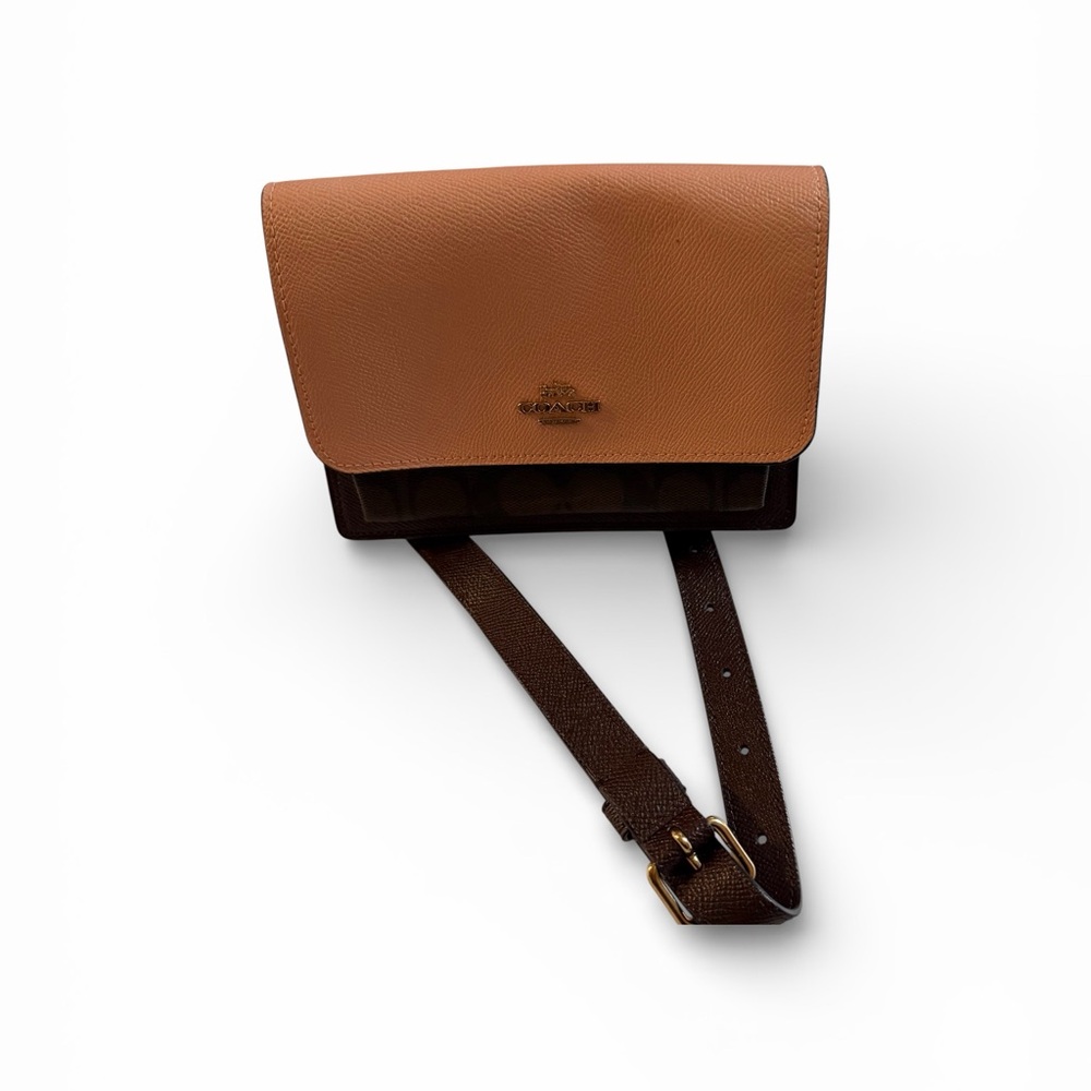 Coach  FOLDOVER CROSSBOBODY BELT BAG SINGNATURE CANVAS  Brown/SHEL PINK